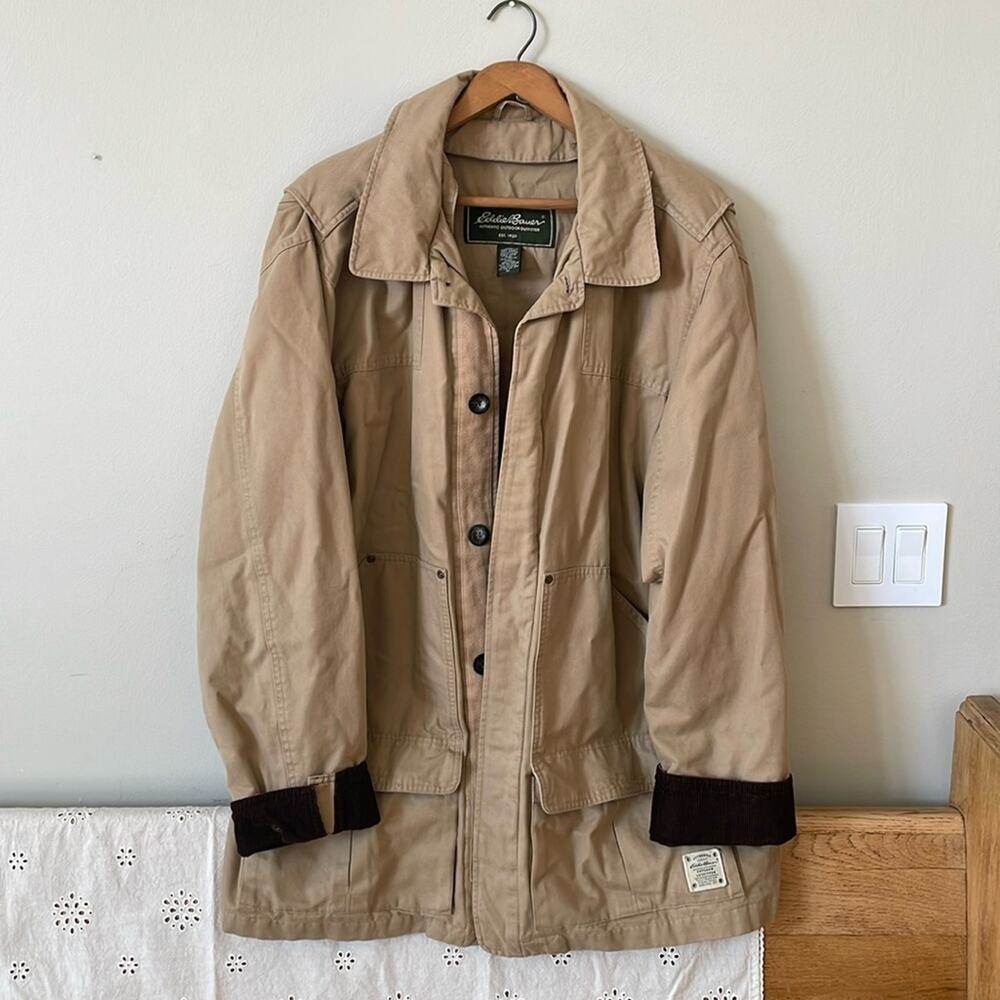 EDDIE BAUER Chore Jacket Long Tan Jacket Size XL